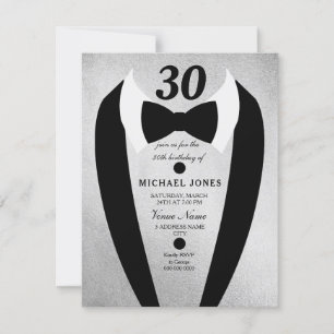 Silver Tuxedo Bow Tie Manar 30års födelsedag Inbju Inbjudningar