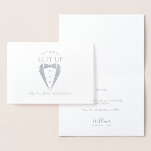 Silver Tuxedo Kostym Personlig Groomsman Frieri Folierat Kort