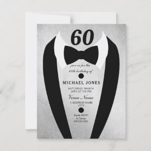 Silver Tuxedo Manar 60:e Födelsedagsfesten Inbjuda Inbjudningar