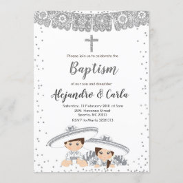Silver Twin Boy and Girl Baptism Inbjudningar