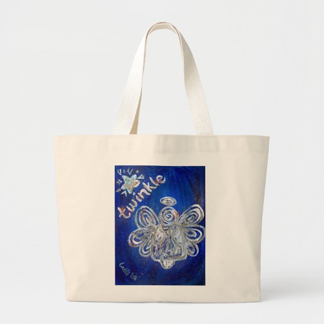 Silver Twinkle Angel Art Tote Bag Jumbo Tygkasse (Framsidan)