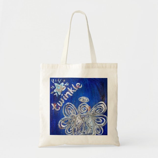 Silver Twinkle Angel Art Tote Bag Tygkasse (Framsidan)