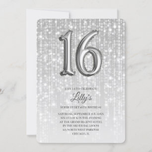 Silver Twinkle Ljus Foil Balloon 16:e födelsedagen Inbjudningar