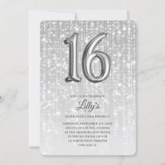 Silver Twinkle Ljus Foil Balloon 16:e födelsedagen Inbjudningar