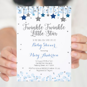 Silver Twinkle Twinkle Little Star Baby Shower Inbjudningar