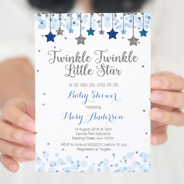 Silver Twinkle Twinkle Little Star Baby Shower Inbjudningar (Skapare uppladdad)