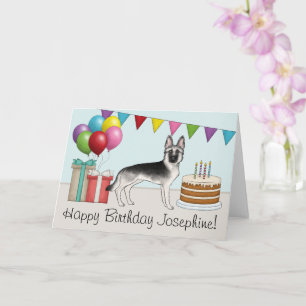 Silver Tysk Schäferhund Färgglad Glad Födelsedag Kort