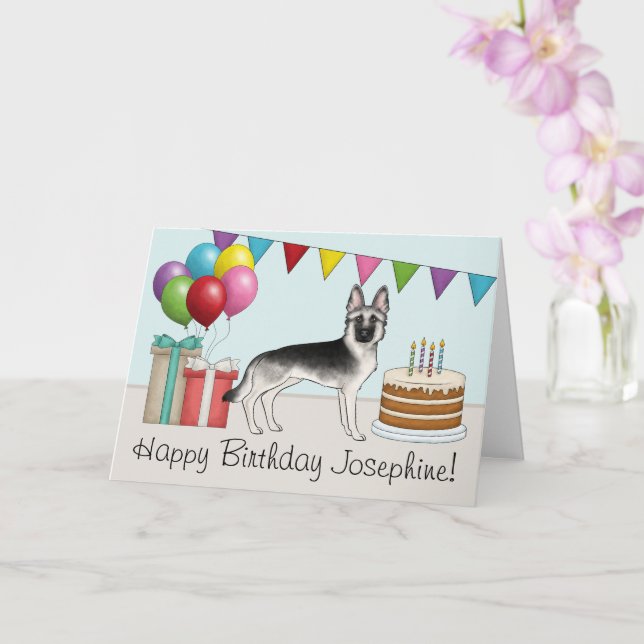 Silver Tysk Schäferhund Färgglad Glad Födelsedag Kort (Orkide)