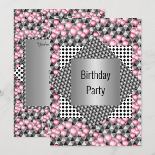 Silver under Rosa Ballon All Occassion PARTY Inbjudningar