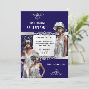 Silver Underbar Gatsby Flapper Flickor födelsedag Inbjudningar