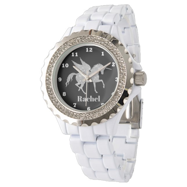 Silver Unicorn add namn Women fantasywatch Armbandsur (Vinklad)