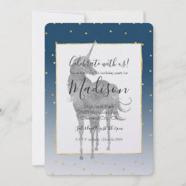 Silver Unicorn Shine Bright Guld Stars Birthday Inbjudningar