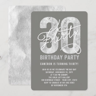 Silver Vänd trettio 30års födelsedag Party Inbjuda Inbjudningar