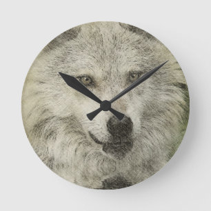 Silver Varg Penna Illustration Teckning Rund Klocka