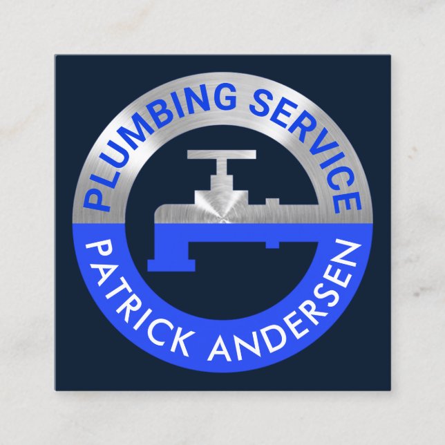 Silver-vattenledning i Mörk blått Vatten Fyrkantigt Visitkort (Framsida)