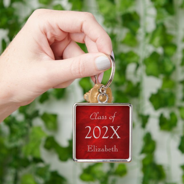 Silver vid Röda Studenten Fyrkantig Silverfärgad Nyckelring (Hand)