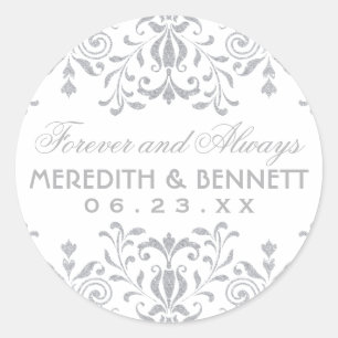 Silver Vintage Glamour Monogram Bröllop Runt Klistermärke