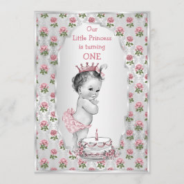 Silver Vintage Princess Rosa ros Birthday Cake Inbjudningar
