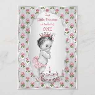 Silver Vintage Princess Rosa ros Birthday Cake Inbjudningar