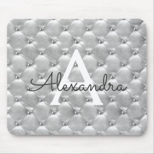 Silver Vintage Rosa Monogram Namn Mousepad Musmatta