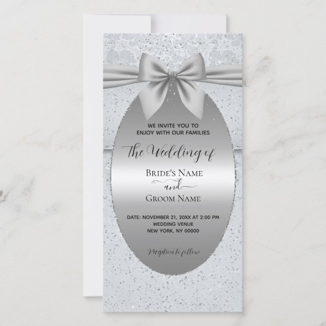 Silver Vintage with Bow Wedding Invitation (Framsida)