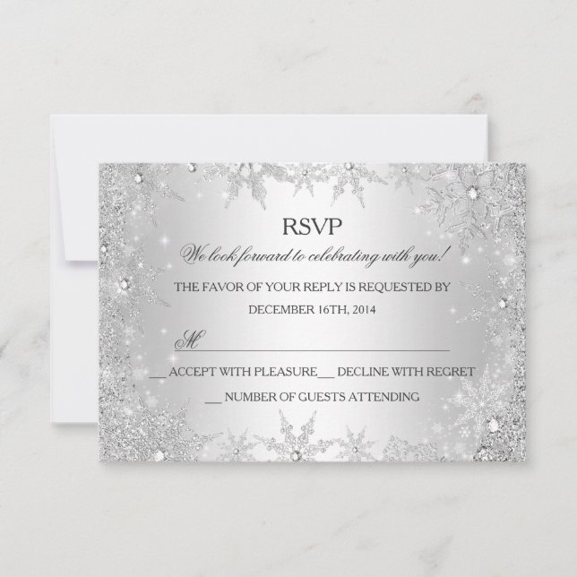 Silver Vinter Värld Julfirande RSVP OSA Kort (Framsida)