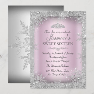 Silver Vinter Värld Pink Sweet 16 Inbjudan