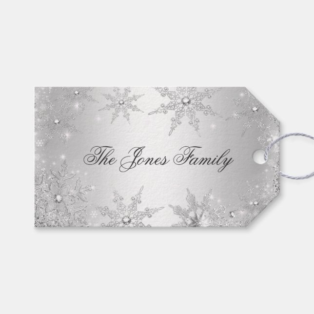 Silver Vinter Vonderland Jul Presentetikett (Framsidan (Horisontell))