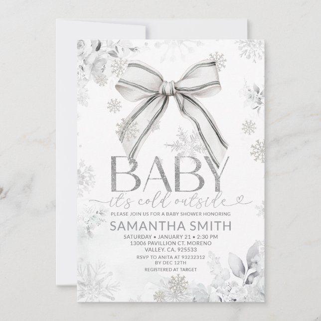 Silver vinterbåge Det är kallt ute Baby Shower Inbjudningar (Framsida)