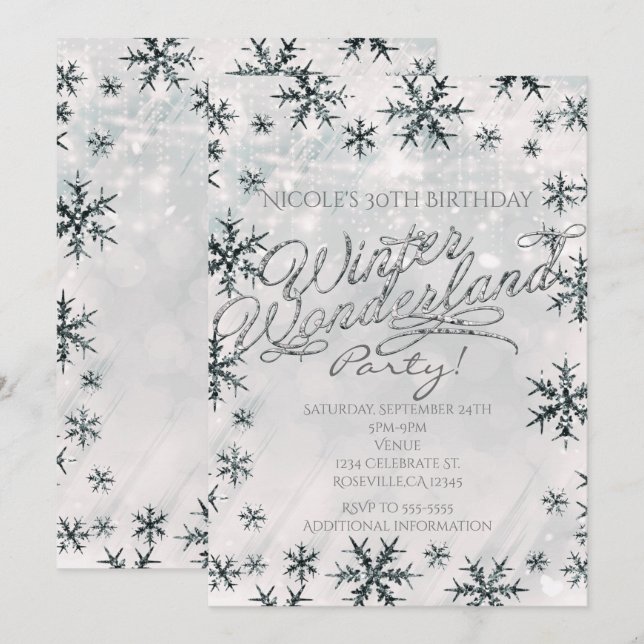Silver vinterundret land snöflingor inbjudan (Fram/baksida)