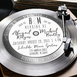 Silver Vinyl Record Monogram Unique Music Bröllop Inbjudningar