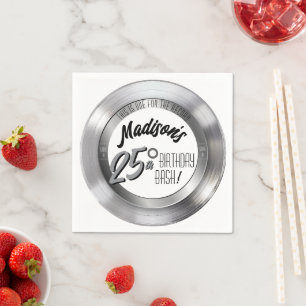 Silver Vinyl Record Retro 25:e Födelsedagsfesten Pappersservett