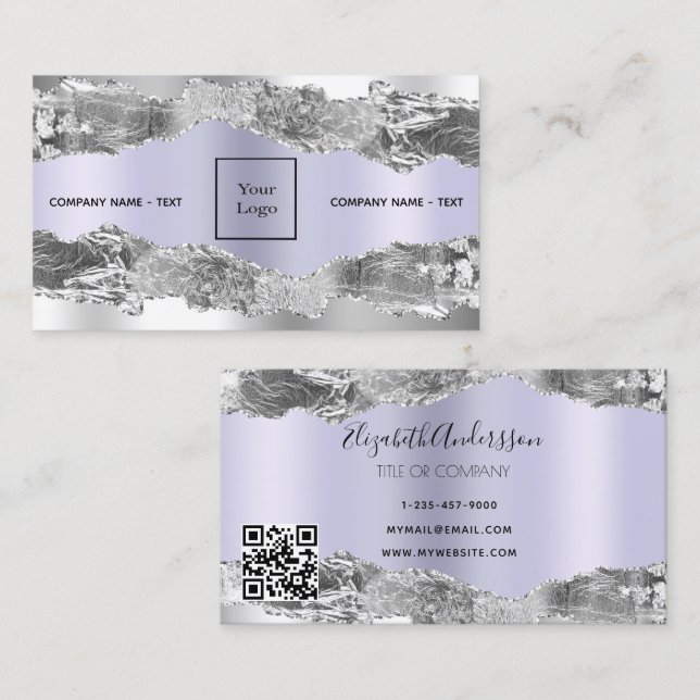 Silver violet agate marble logo QR-kod Visitkort (Fram/baksida)