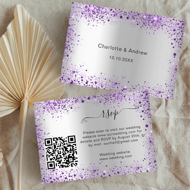 Silver violet bröllop svarswebbplats QR OSA Tilläggskort (Skapare uppladdad)