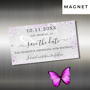 Silver violet fjäterfly spara date magnet