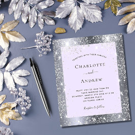 Silver violet glitter elegant bröllop budget flygblad