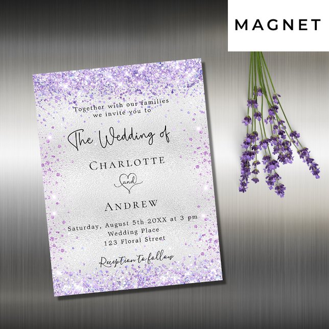Silver violet glitter lyxinbjuden magnet (Skapare uppladdad)