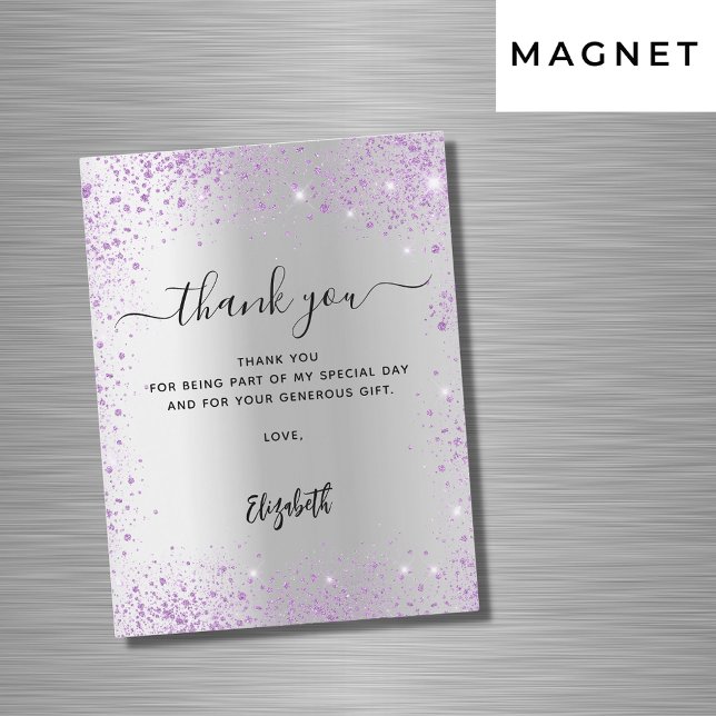 Silver violet glitter-miniatyrdiagram tack ditt ko magnetisk inbjudningskort (Skapare uppladdad)