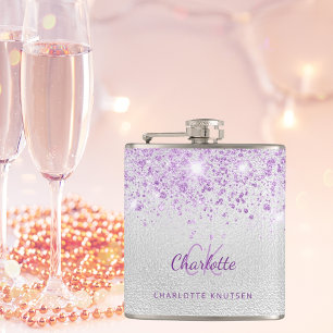 Silver violet glitter monogram bästa vänner bff fickplunta