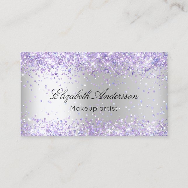 Silver violet glitter QR-skönhetsalong Visitkort (Framsida)