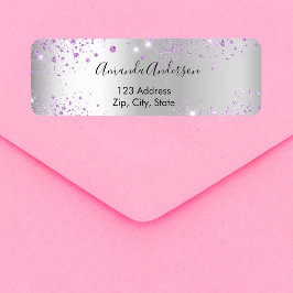 Silver violet glitter returadress returadress etikett