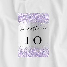 Silver violet lavender konetti bröllop bordsnummer