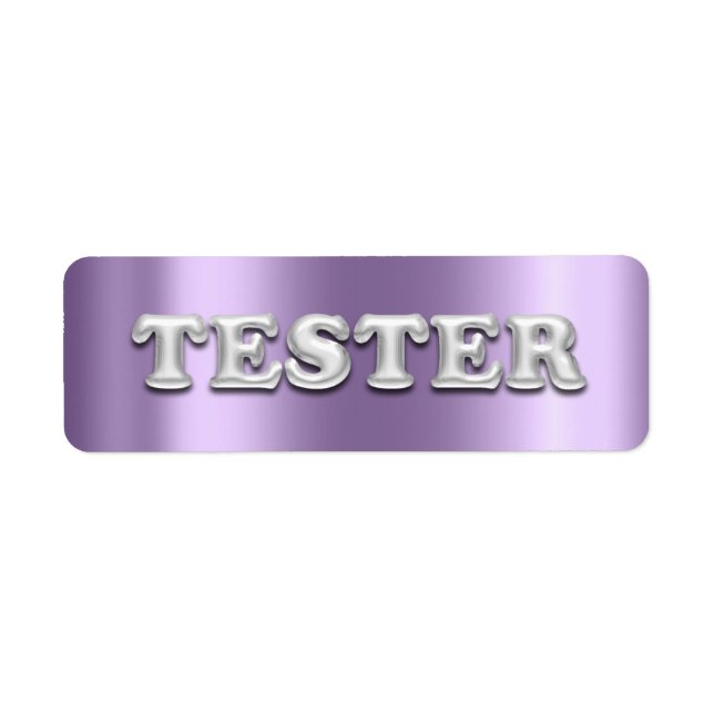 Silver Violet Lila 3D Tester Sample Contanter Returadress Etikett (Framsidan)