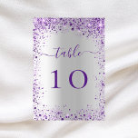 Silver violet lila bröllop bordsnummer<br><div class="desc">En faux silver tittar bakgrund som dekoreras med lila,  violet faux sparkles Personalize och lägg till bordsnumren. Lägg till dina nummer en efter en.</div>
