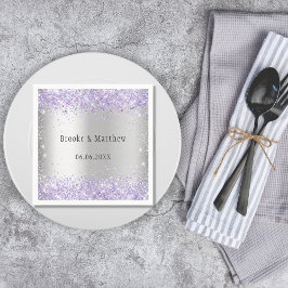 Silver violet purple glitter elegant wedding pappersservett