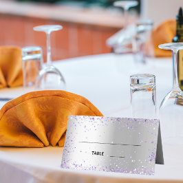 Silver violet sparkles namn bröllop placeringskort