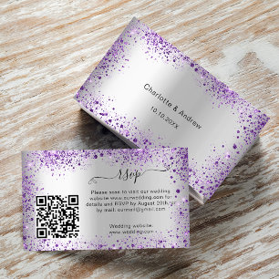 Silver violett bröllopssvar webbplats QR RSVP Tilläggskort