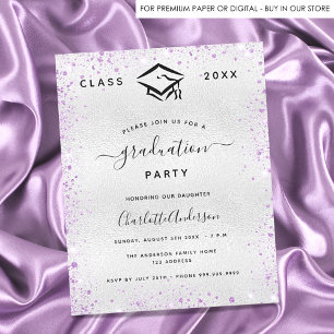 Silver violett glitter budget examensinbjudan flygblad