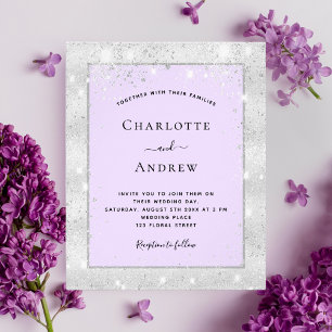 Silver violett glitter elegant bröllopsbudget flygblad