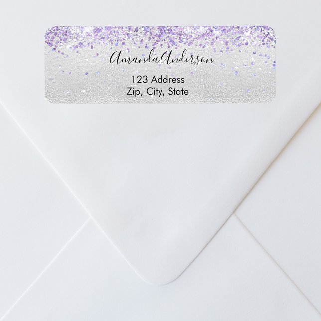Silver violett glitter gnistra returadress returadress etikett (Skapare uppladdad)